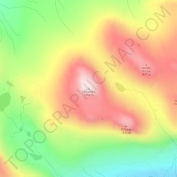 Topografisk kart Fossebrea, høyde, relieff