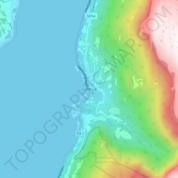 Topografisk kart Lofthus, høyde, relieff