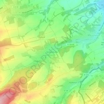 Topografisk kart Niedere Muehle, høyde, relieff