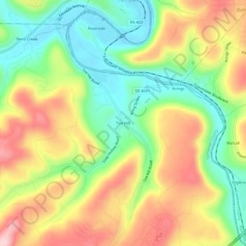 Topografisk kart Tire Hill, høyde, relieff