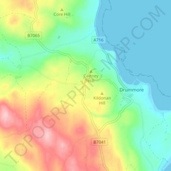 Topografisk kart Kirkmaiden, høyde, relieff