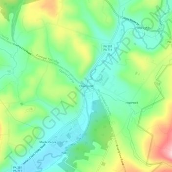 Topografisk kart Champion, høyde, relieff