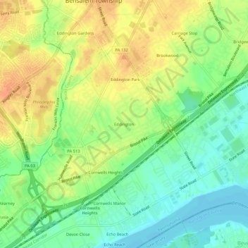 Topografisk kart Eddington, høyde, relieff