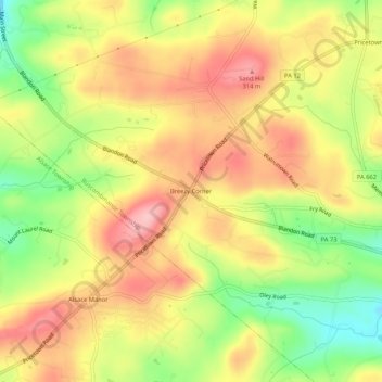 Topografisk kart Breezy Corner, høyde, relieff