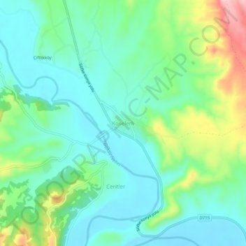 Topografisk kart Köselerli, høyde, relieff