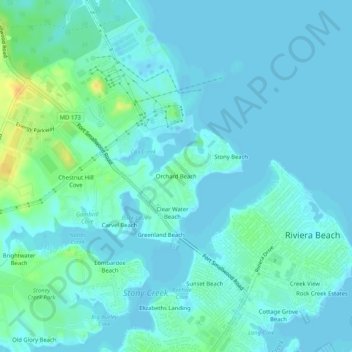 Topografisk kart Orchard Beach, høyde, relieff