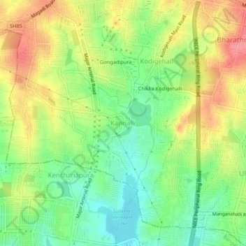 Topografisk kart Kannalli, høyde, relieff