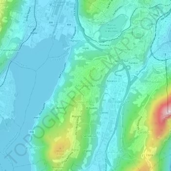 Topografisk kart Montagnola, høyde, relieff
