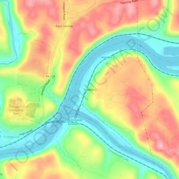 Topografisk kart Schenley, høyde, relieff