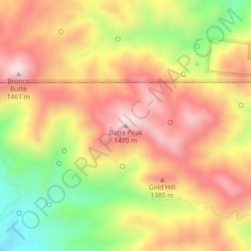 Topografisk kart Butte Peak, høyde, relieff