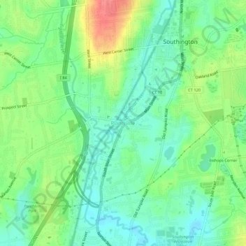 Topografisk kart Plantsville, høyde, relieff
