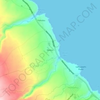 Topografisk kart Wailea, høyde, relieff