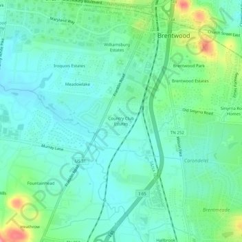 Topografisk kart Country Club Estates, høyde, relieff
