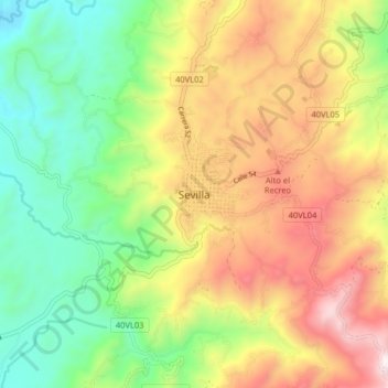 Topografisk kart Sevilla, høyde, relieff