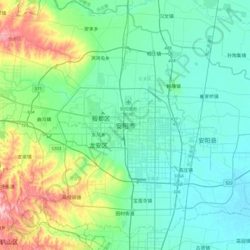 Topografisk kart Anyang, høyde, relieff