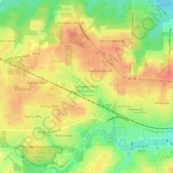 Topografisk kart Parkview Estates, høyde, relieff