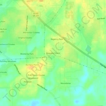 Topografisk kart Regency Forest, høyde, relieff