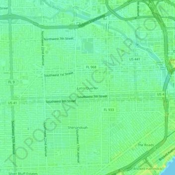 Topografisk kart Latin Quarter, høyde, relieff