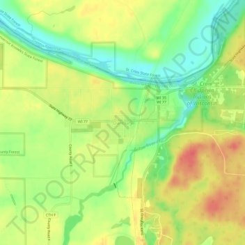 Topografisk kart Danbury, høyde, relieff