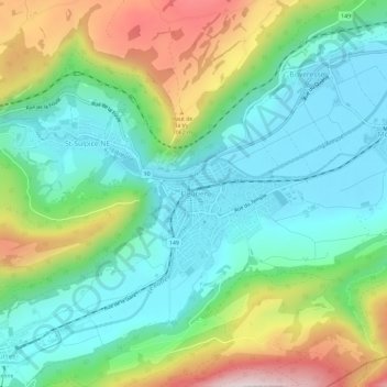 Topografisk kart Fleurier, høyde, relieff