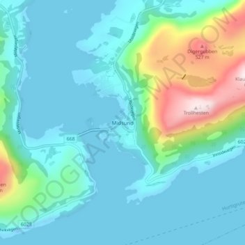 Topografisk kart Midsund, høyde, relieff