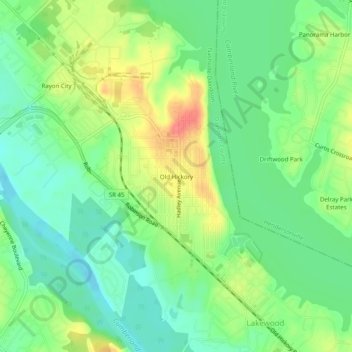 Topografisk kart Old Hickory, høyde, relieff