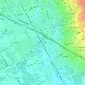 Topografisk kart Mesilla Park, høyde, relieff