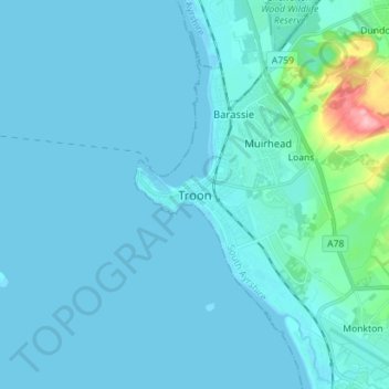 Topografisk kart Troon, høyde, relieff