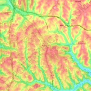 Topografisk kart Wexford, høyde, relieff