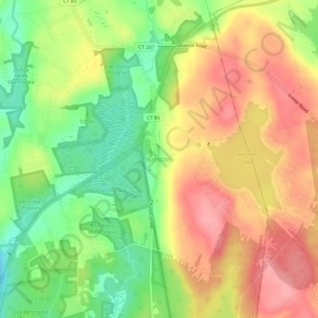 Topografisk kart Amston, høyde, relieff