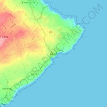 Topografisk kart Crail, høyde, relieff