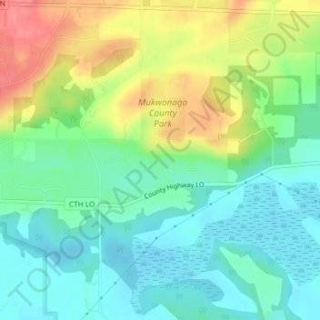 Topografisk kart Mukwonago Park, høyde, relieff