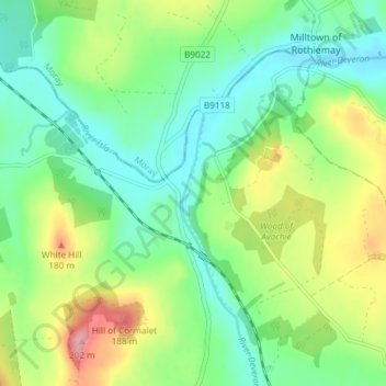 Topografisk kart Avochie, høyde, relieff