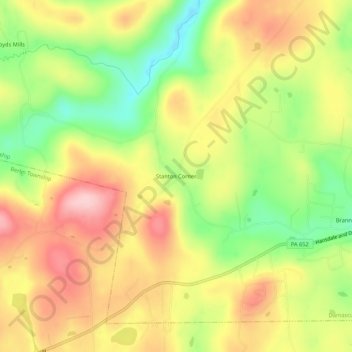 Topografisk kart Stanton Corner, høyde, relieff