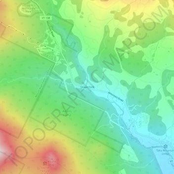 Topografisk kart Stowe Fork, høyde, relieff