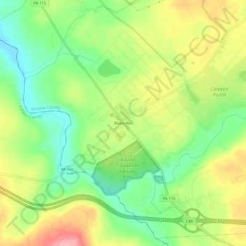 Topografisk kart Blakeslee, høyde, relieff