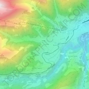 Topografisk kart Segnas, høyde, relieff