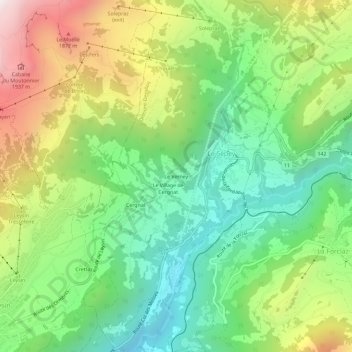 Topografisk kart Le Verney, høyde, relieff