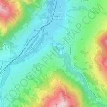 Topografisk kart Aris, høyde, relieff
