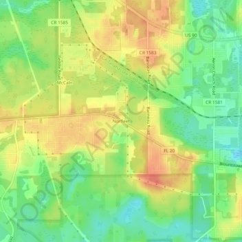 Topografisk kart Norfleet, høyde, relieff