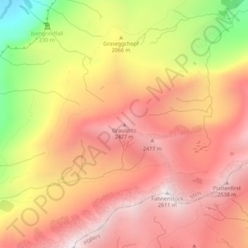 Topografisk kart Grauspitz, høyde, relieff