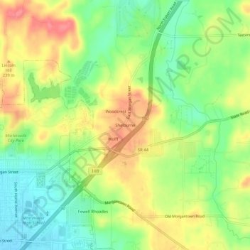 Topografisk kart Shelburne, høyde, relieff