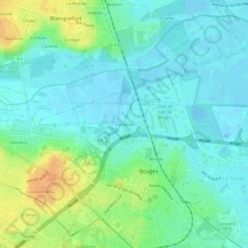 Topografisk kart Campillau, høyde, relieff