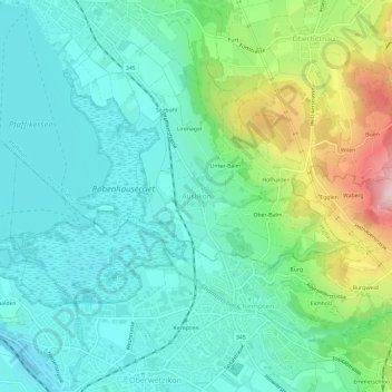 Topografisk kart Auslikon, høyde, relieff