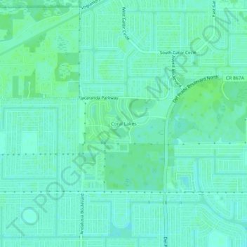 Topografisk kart Coral Lakes, høyde, relieff