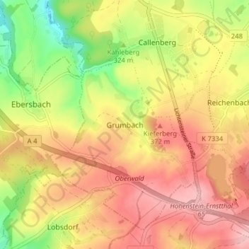 Topografisk kart Grumbach, høyde, relieff