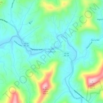 Topografisk kart Cullasaja, høyde, relieff