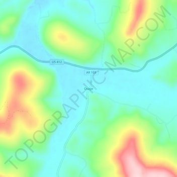 Topografisk kart Osage, høyde, relieff