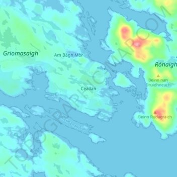Topografisk kart Kallin, høyde, relieff