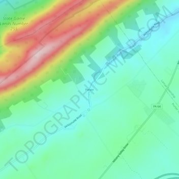 Topografisk kart Parvin, høyde, relieff